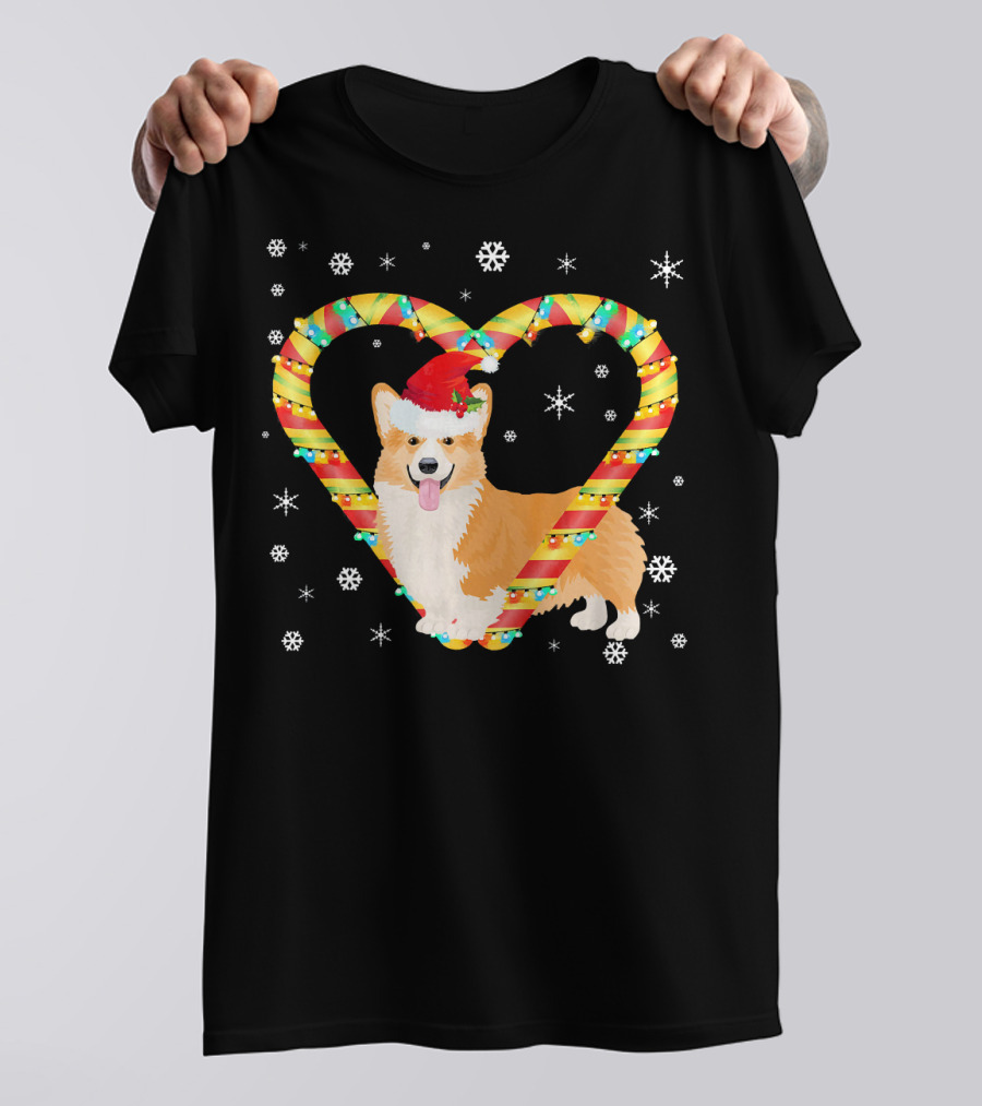 Corgi Candy Cane Heart Santa Snowflakes T-Shirt