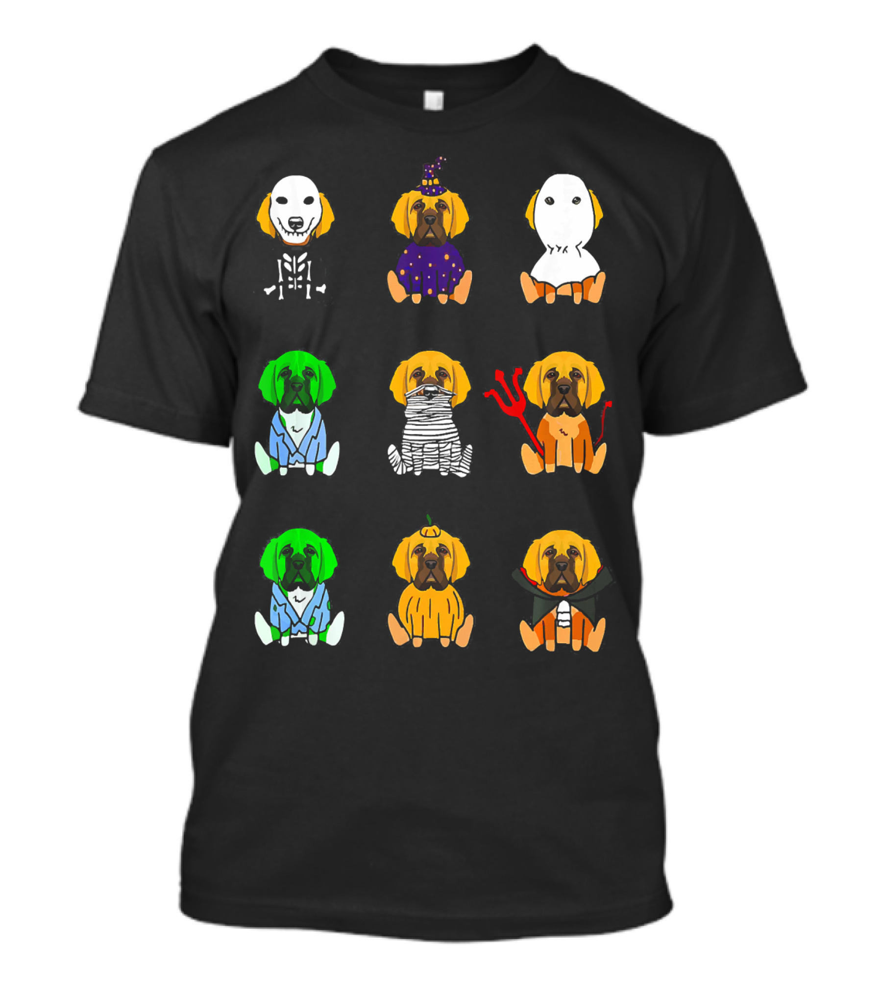 English Mastiff Halloween Costumes Skeleton Witch Ghost Zombie Mummy Devil Frankenstein Pumpkin Vampire T-Shirt