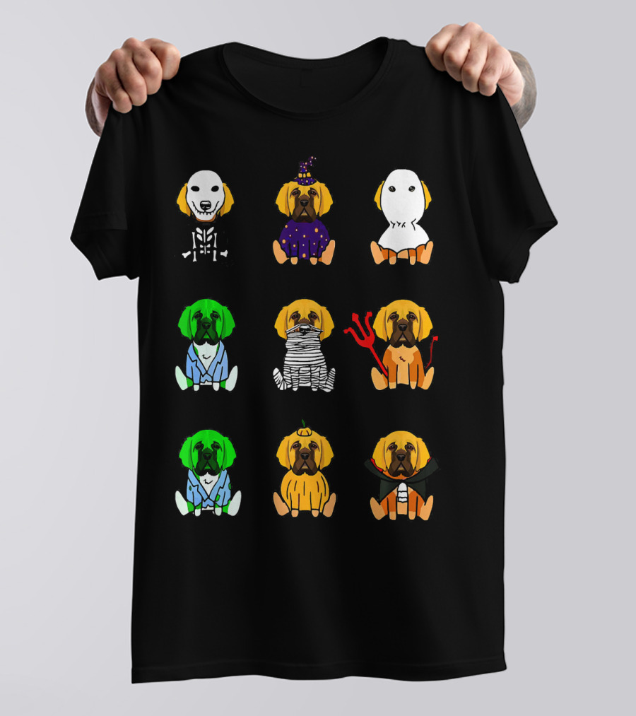 English Mastiff Halloween Costumes Skeleton Witch Ghost Zombie Mummy Devil Frankenstein Pumpkin Vampire T-Shirt