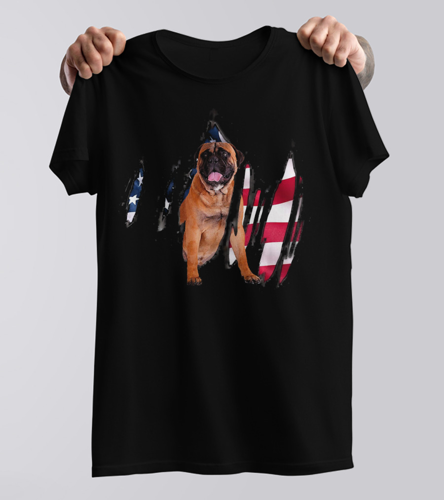 Bullmastiff With USA Flag Background T-Shirt