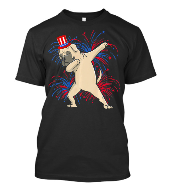 Patriotic Dabbing English Mastiff With Fireworks And Uncle Sam Hat T-Shirt