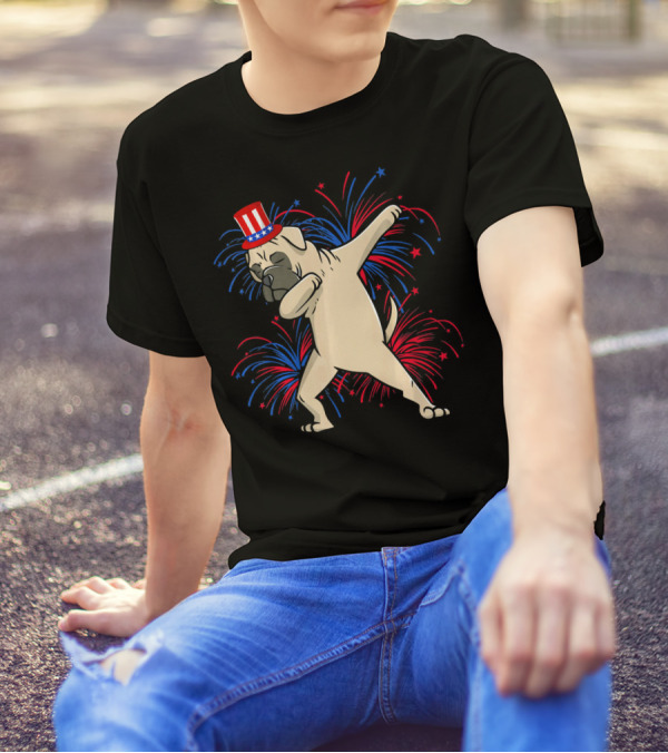 Patriotic Dabbing English Mastiff With Fireworks And Uncle Sam Hat T-Shirt