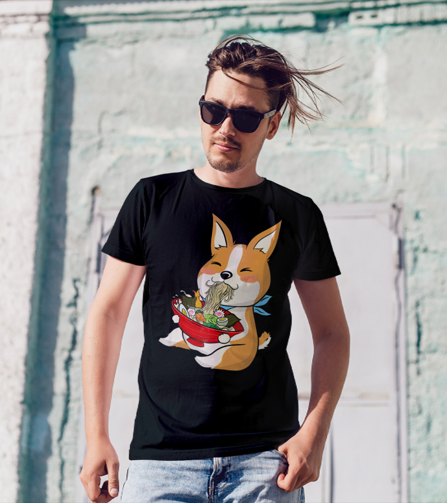 Corgi Kawaii Enjoying Ramen Noodles With Chopsticks T-Shirt