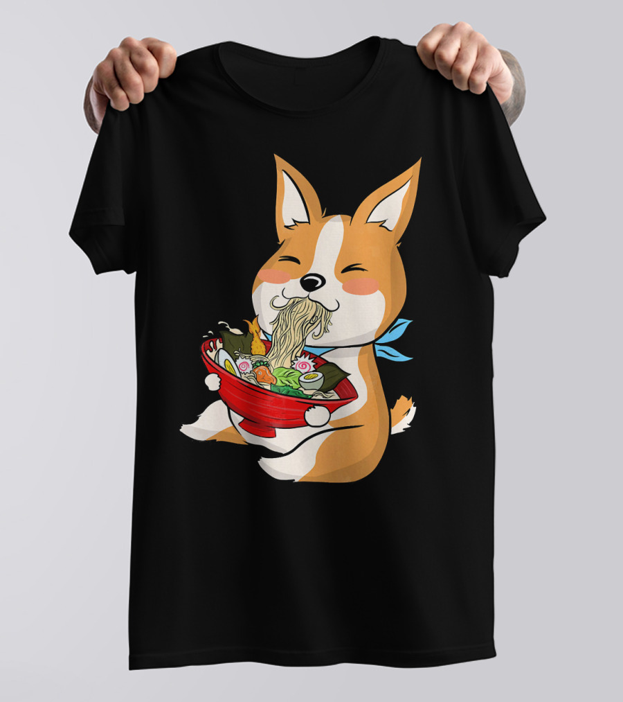 Corgi Kawaii Enjoying Ramen Noodles With Chopsticks T-Shirt