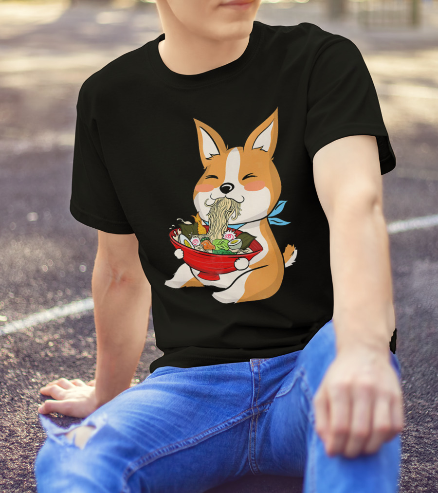 Corgi Kawaii Enjoying Ramen Noodles With Chopsticks T-Shirt