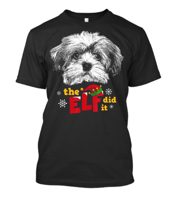 The Elf Did It Funny Havanese Dog Christmas Santa Hat Snowflakes T-Shirt