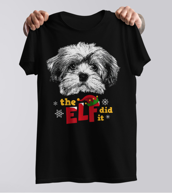The Elf Did It Funny Havanese Dog Christmas Santa Hat Snowflakes T-Shirt