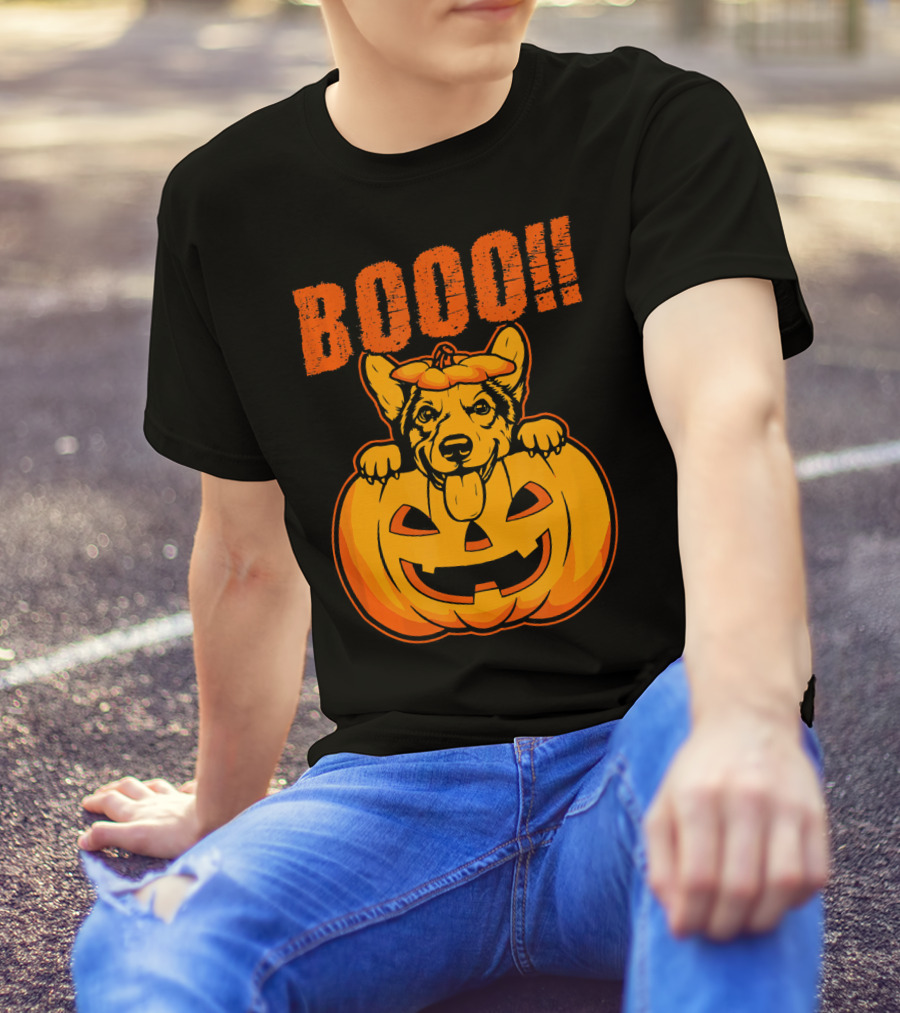 BOOO Corgi Dog Halloween Pumpkin T-Shirt