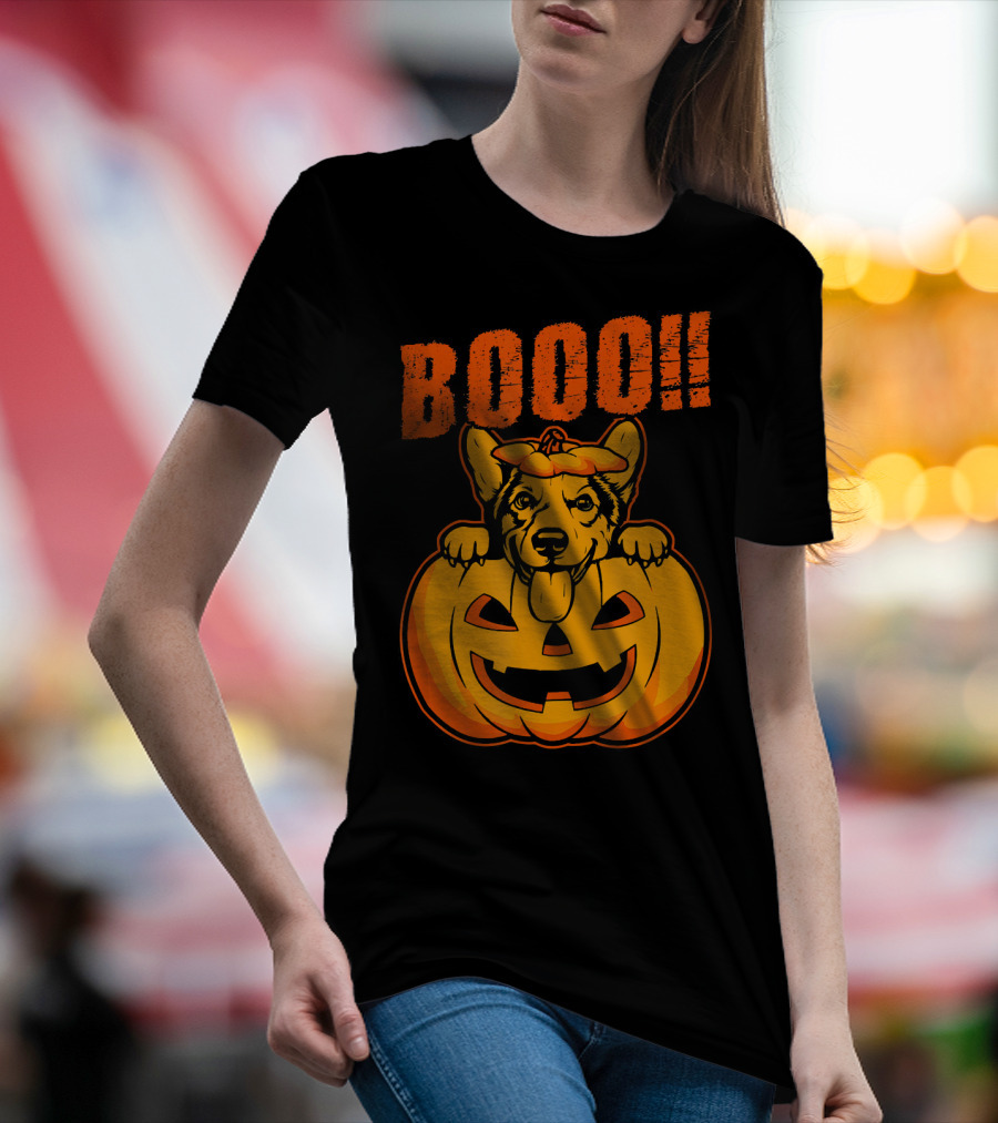 BOOO Corgi Dog Halloween Pumpkin T-Shirt