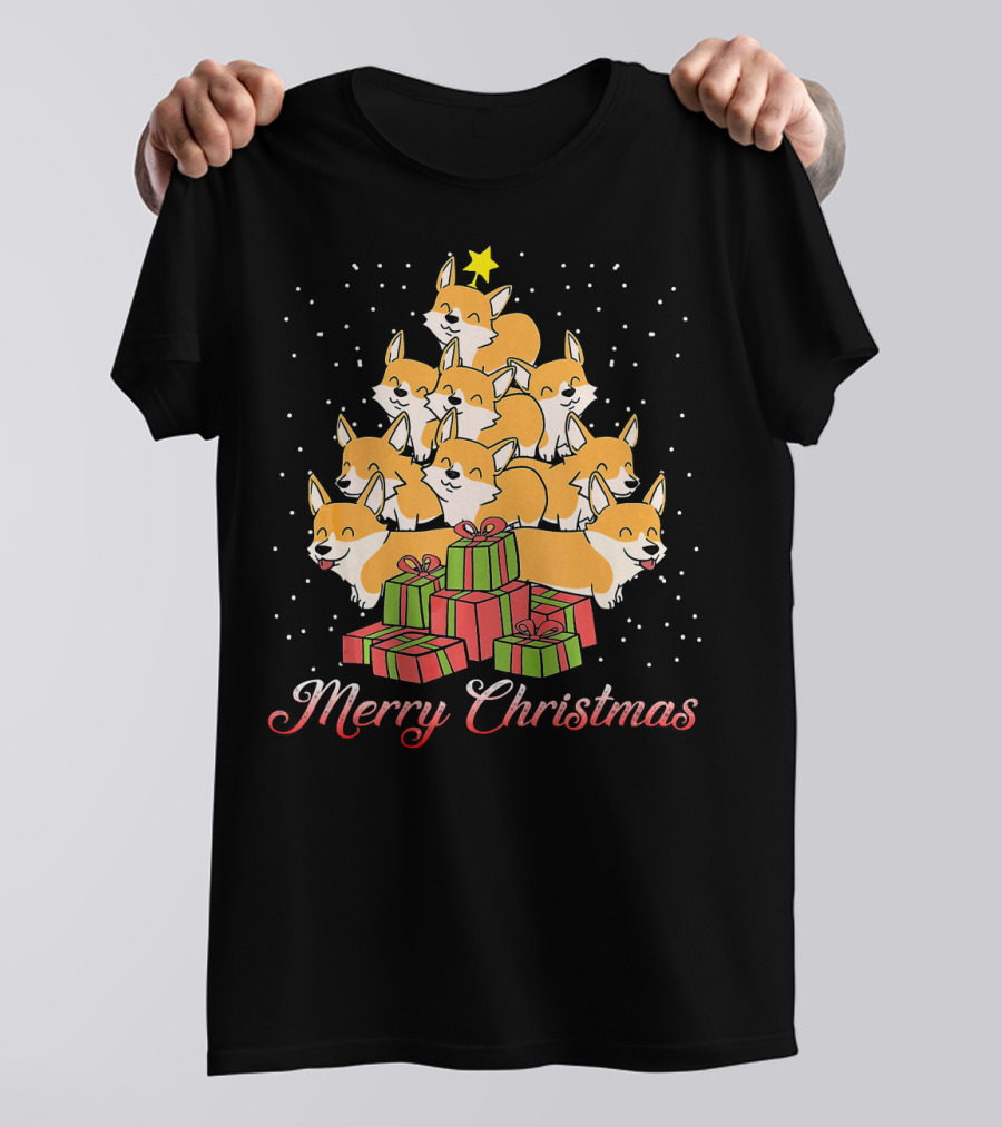 Merry Christmas Corgi Xmas Tree With Presents Dog T-Shirt