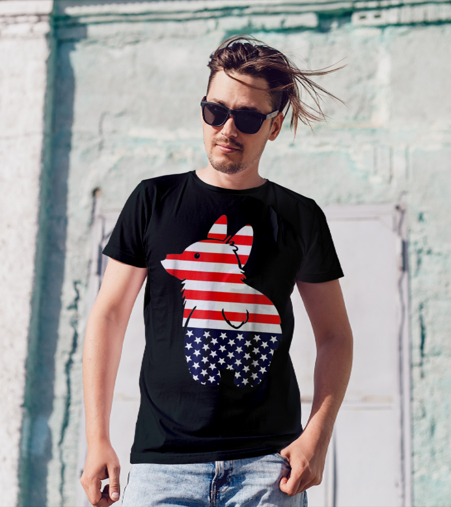Corgi Dog USA Flag 4th July Patriotic T-Shirt