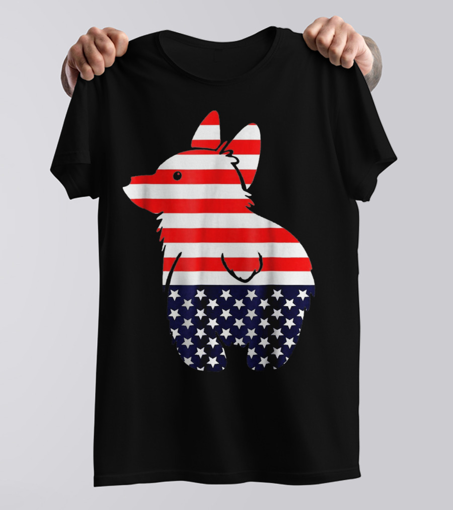 Corgi Dog USA Flag 4th July Patriotic T-Shirt
