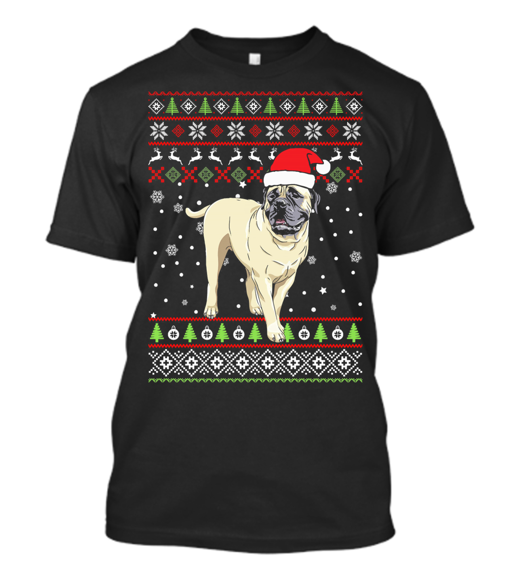 Bullmastiff Christmas Santa Hat Ugly T-Shirt