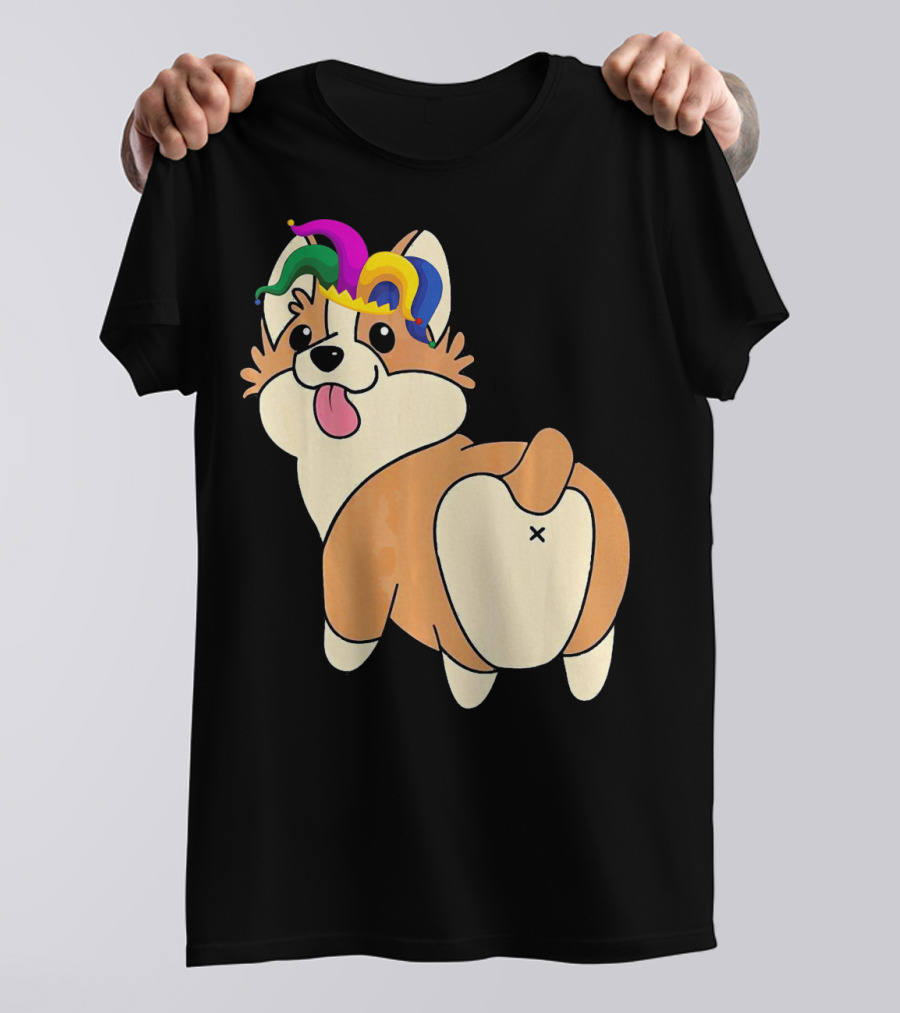 Corgi Wearing Jester Hat For Mardi Gras T-Shirt