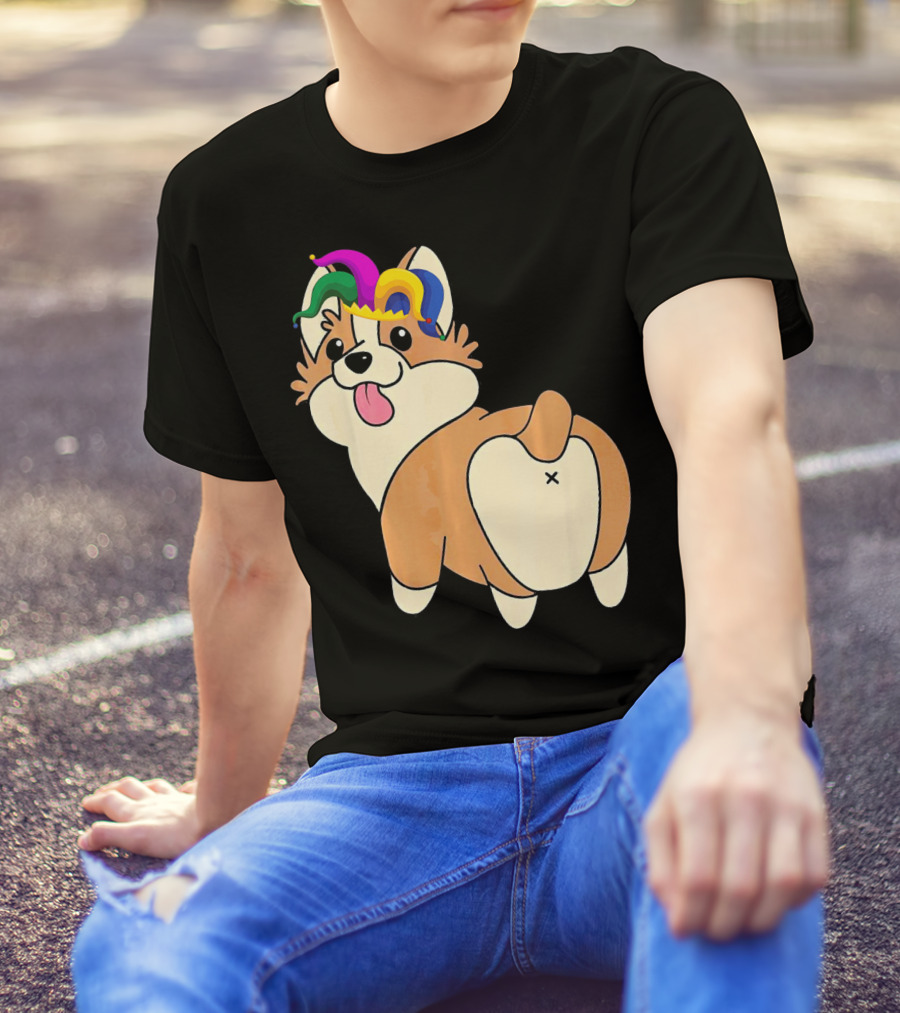 Corgi Wearing Jester Hat For Mardi Gras T-Shirt