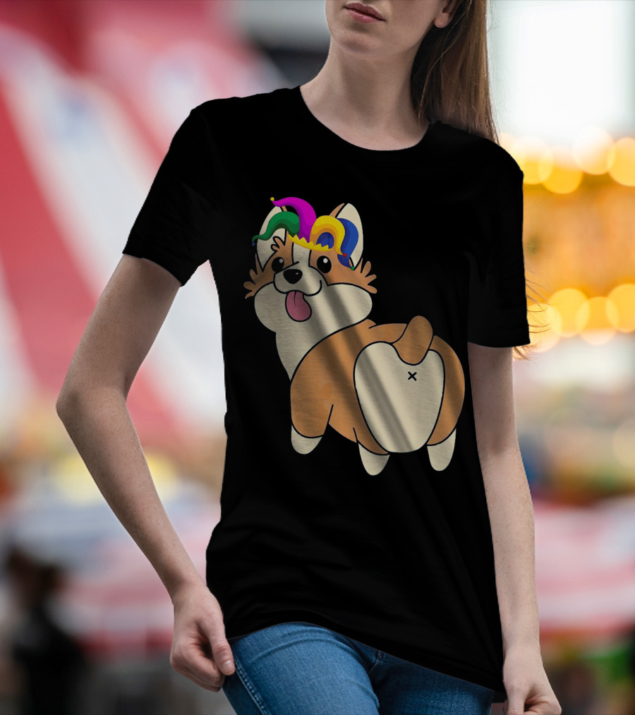 Corgi Wearing Jester Hat For Mardi Gras T-Shirt