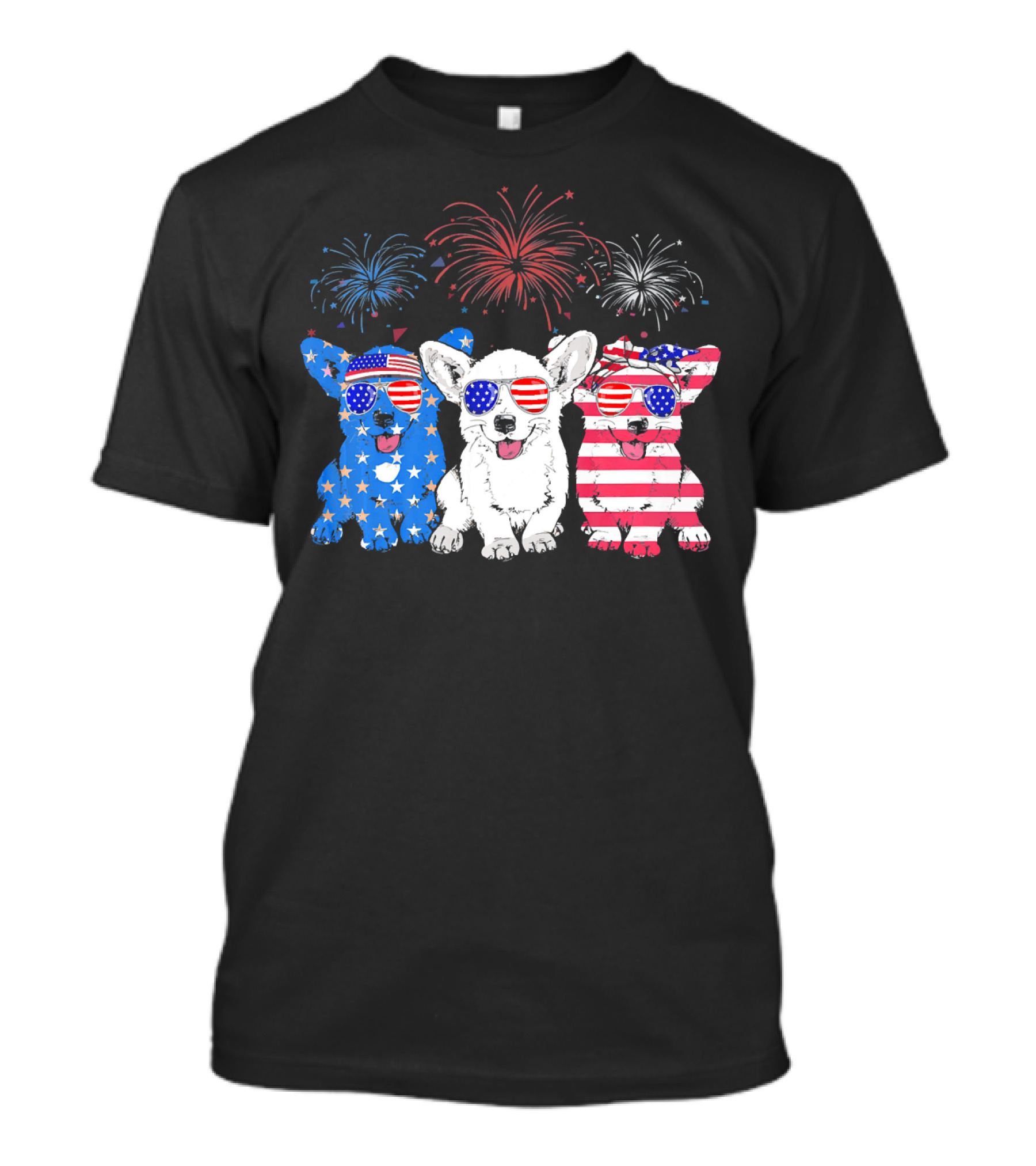 Corgi USA Flag Sunglasses Fireworks 4th Of July T-Shirt