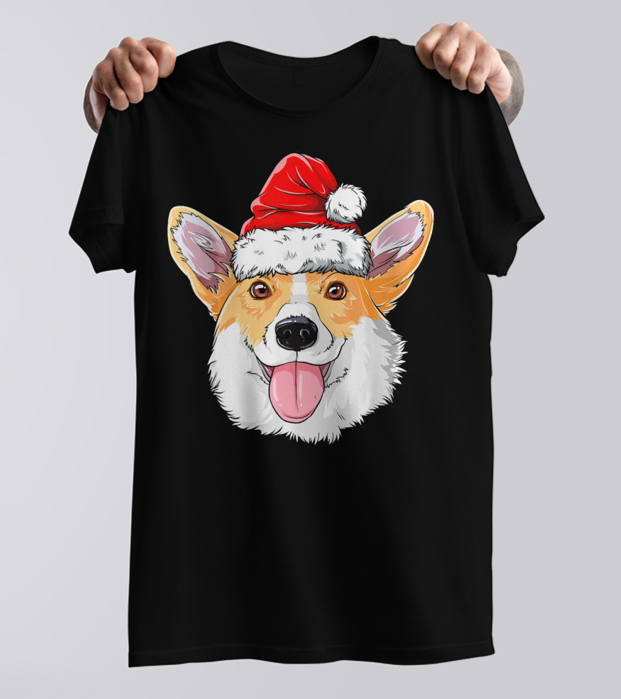 Corgi Christmas Dog With Santa Hat T-Shirt