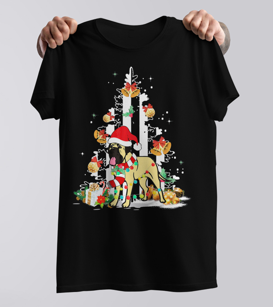 Bullmastiff Santa Hat Christmas Tree Ornaments USA Flag T-Shirt