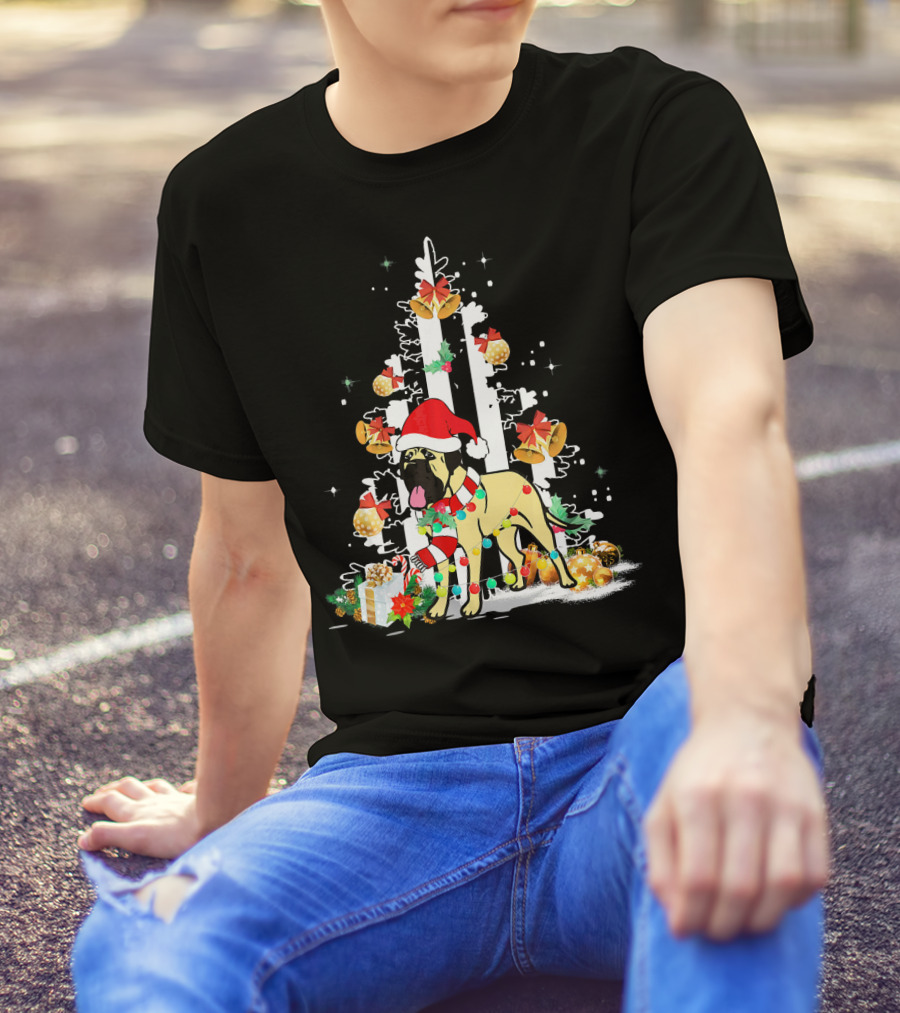 Bullmastiff Santa Hat Christmas Tree Ornaments USA Flag T-Shirt