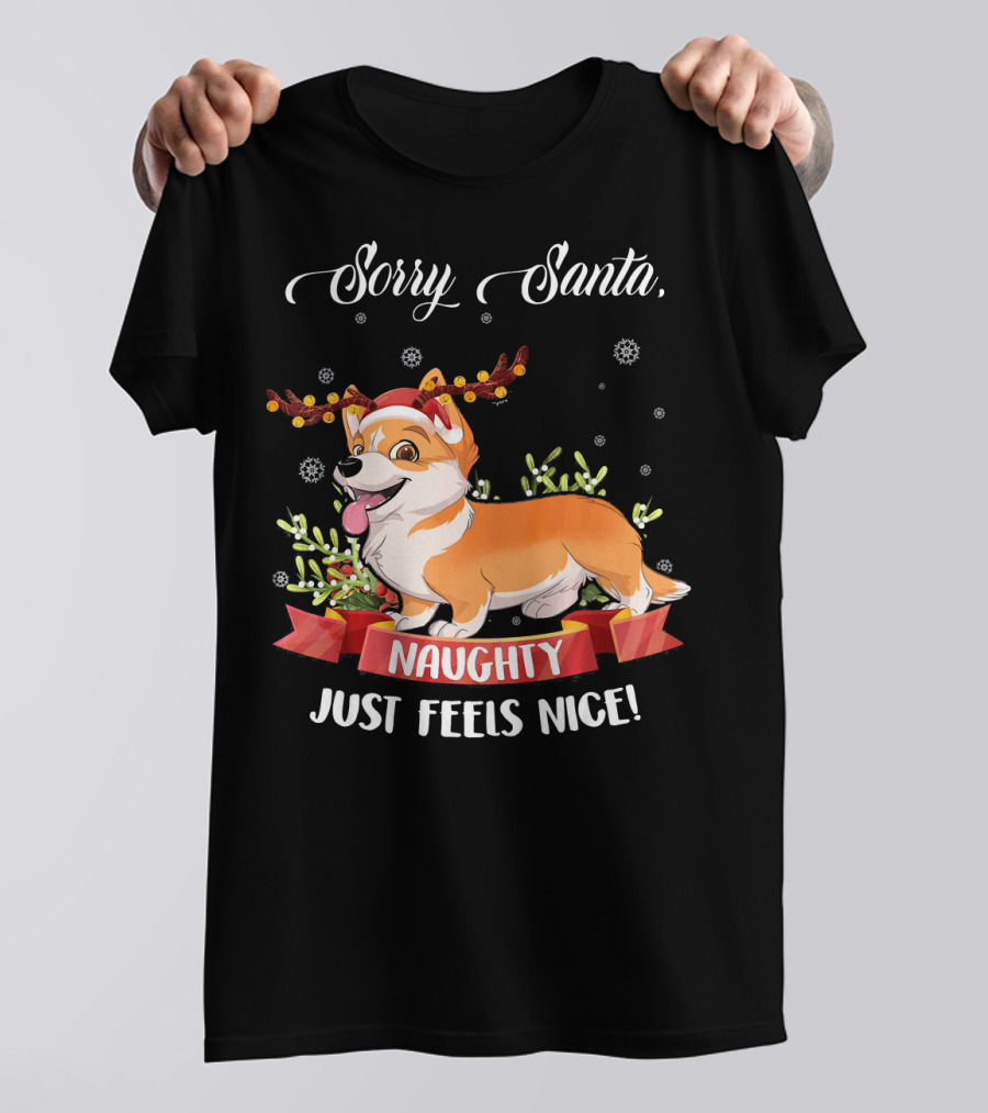 Sorry Santa Naughty Corgi Just Feels Nice Holiday Antlers T-Shirt