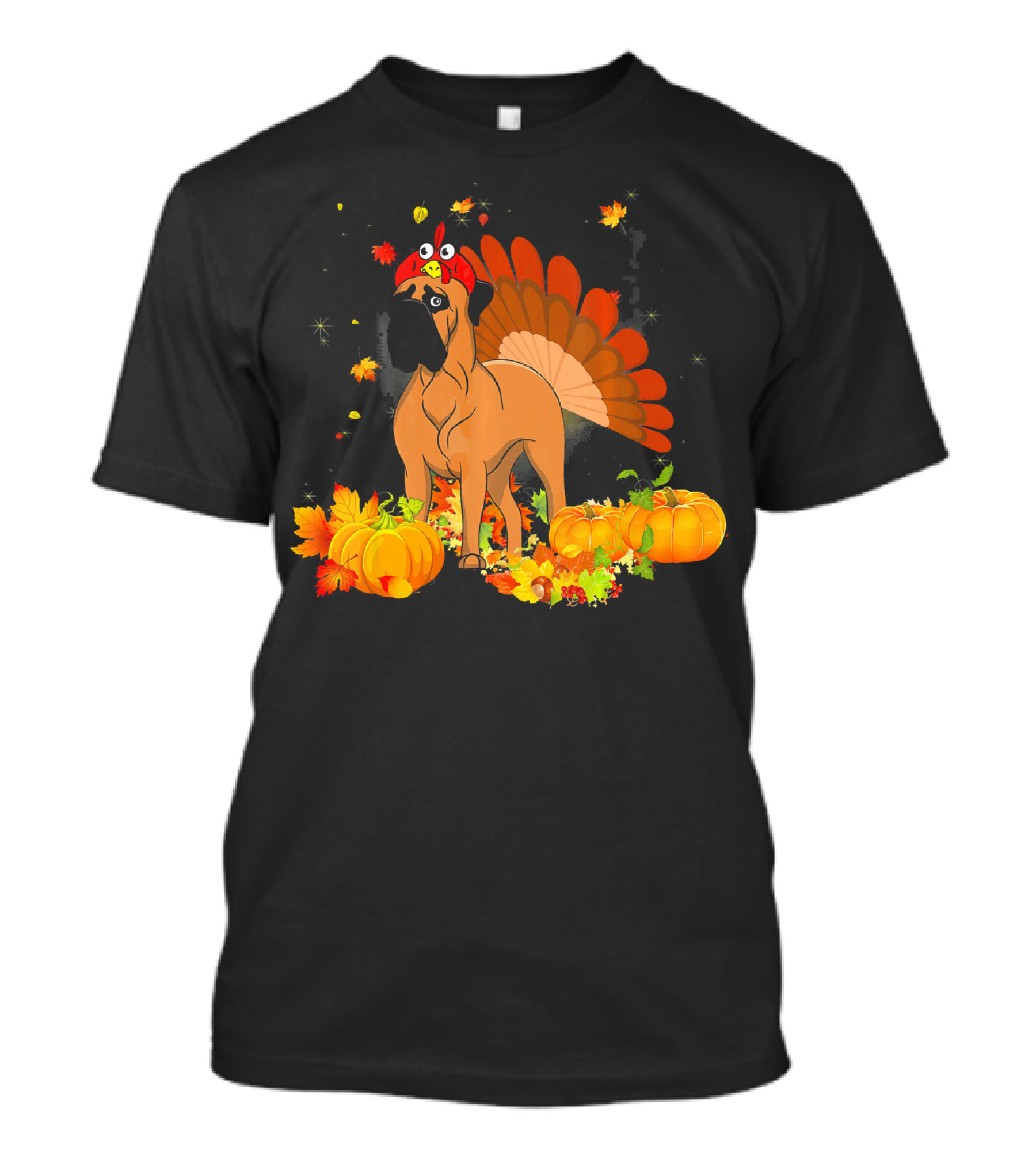 Bullmastiff Turkey Autumn Pumpkins And Leaves Dog T-Shirt