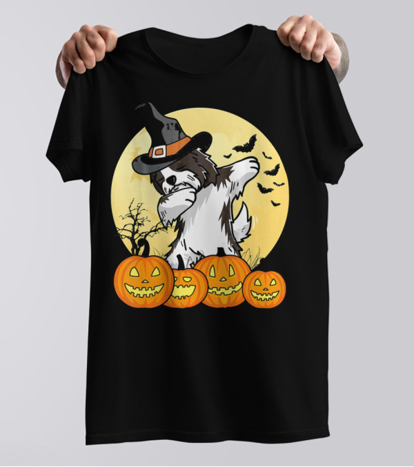 Dabbing Havanese Dab Dance Funny Dog Halloween Witch Hat Pumpkins T-Shirt