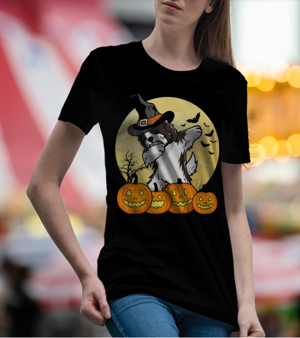 Dabbing Havanese Dab Dance Funny Dog Halloween Witch Hat Pumpkins T-Shirt