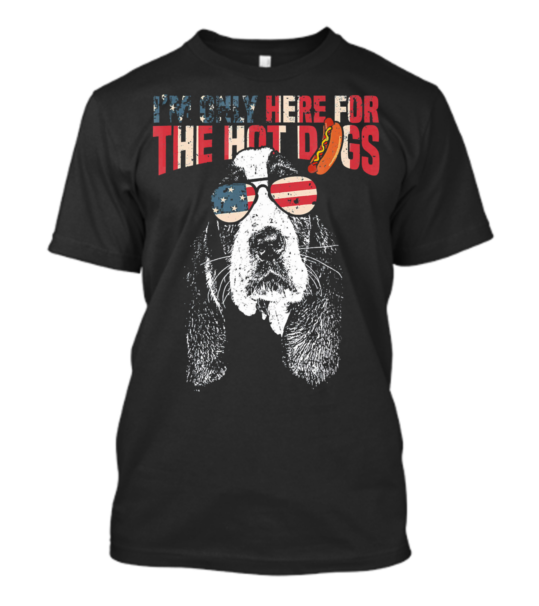 I'm Only Here For The Hot Dogs Basset Hound Funny 4th Of July Pup T-Shirt