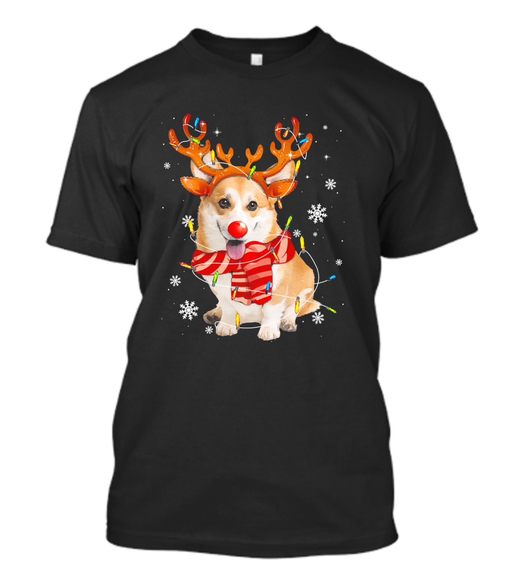 Corgi Dog Christmas Reindeer Snowflakes Lights T-Shirt