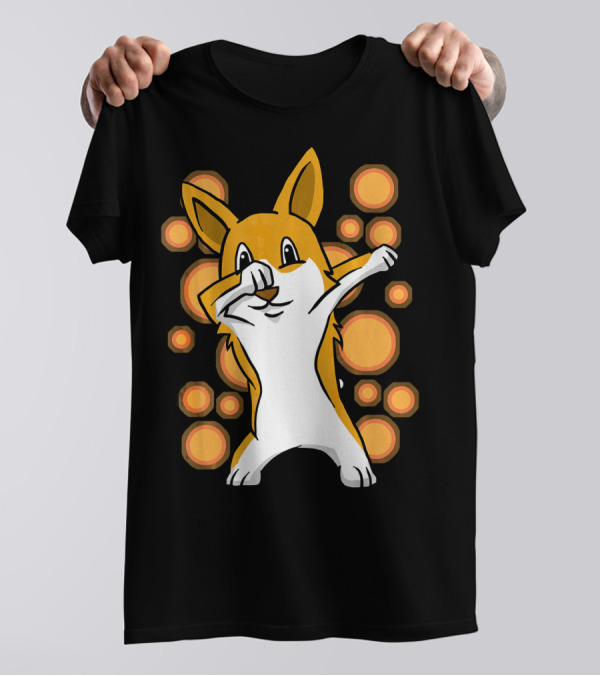 Corgi Dabbing Dog Orange Circles T-Shirt