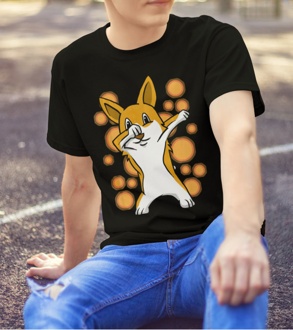 Corgi Dabbing Dog Orange Circles T-Shirt