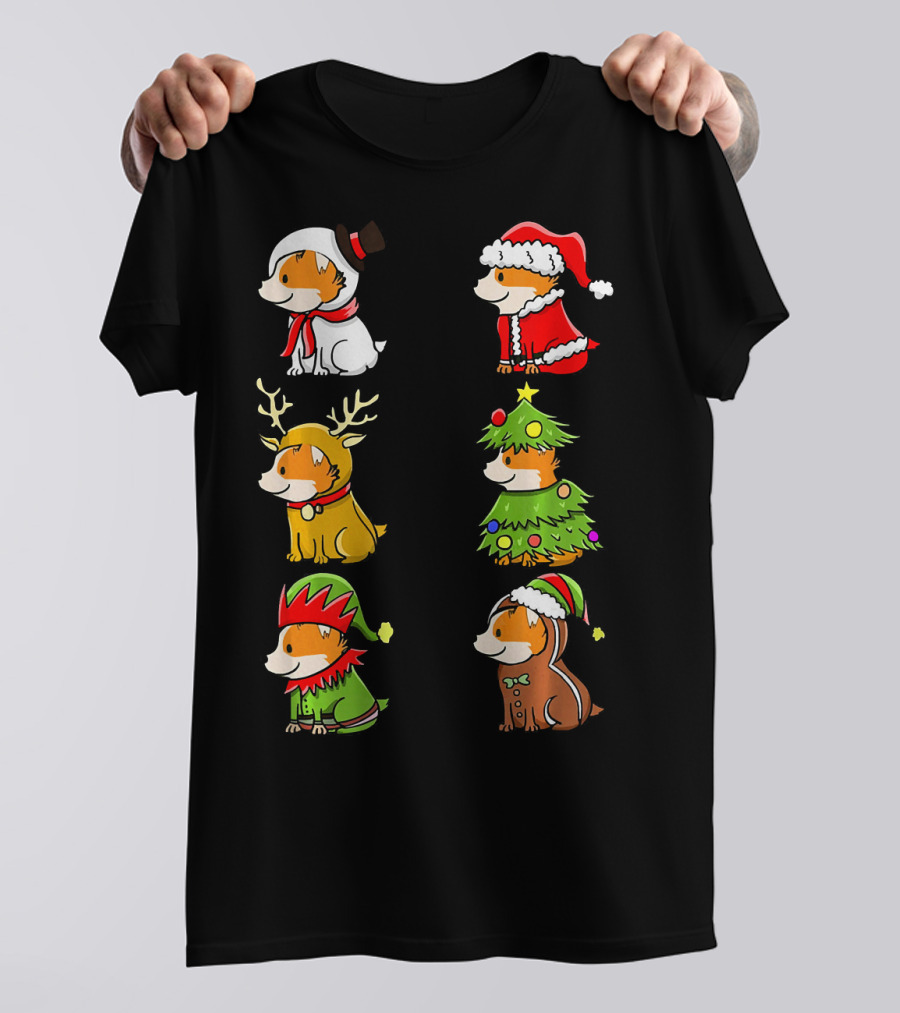 Corgi Christmas Santa Reindeer Elf Tree Gingerbread Snowman Holiday Dog Love T-Shirt