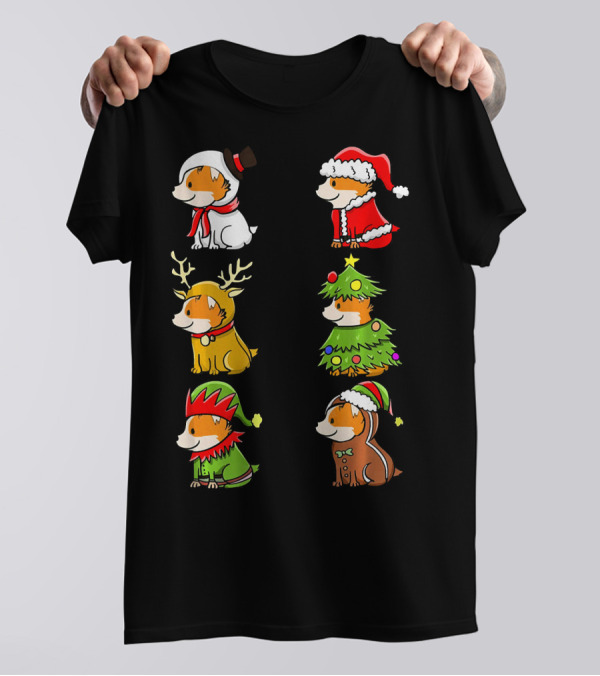 Cute Corgi Christmas Snowman Santa Reindeer Tree Elf Gingerbread T-Shirt