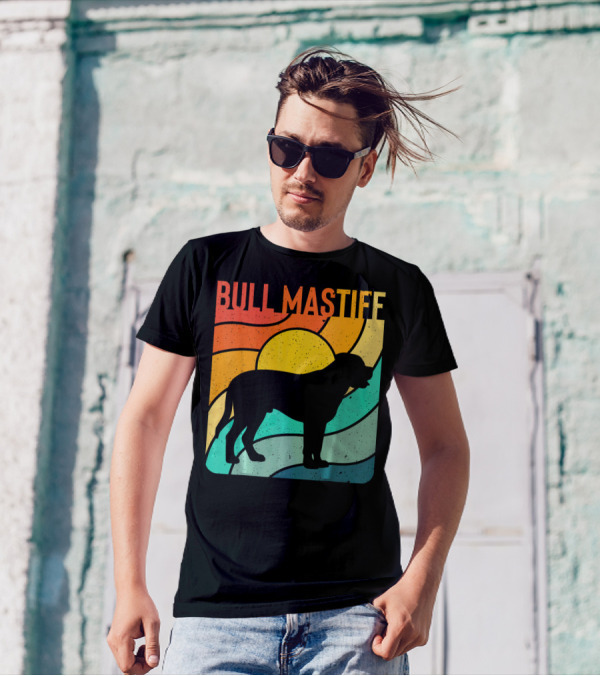 Bullmastiff Retro Vintage Dog Lover Silhouette Sunburst T-Shirt