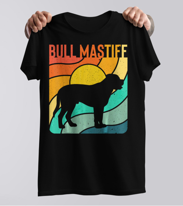 Bullmastiff Retro Vintage Dog Lover Silhouette Sunburst T-Shirt