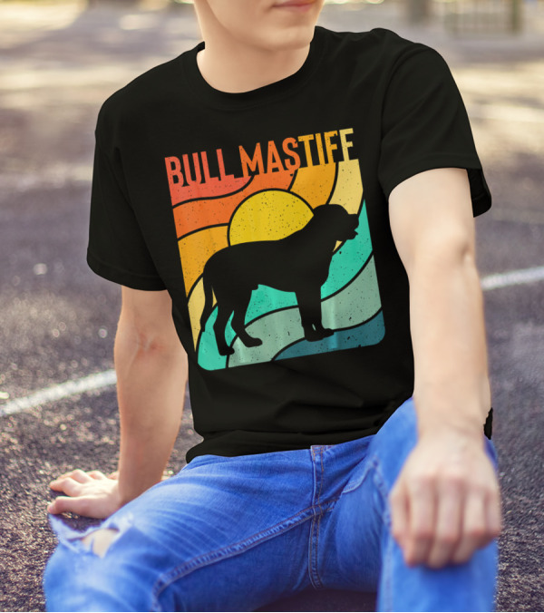 Bullmastiff Retro Vintage Dog Lover Silhouette Sunburst T-Shirt