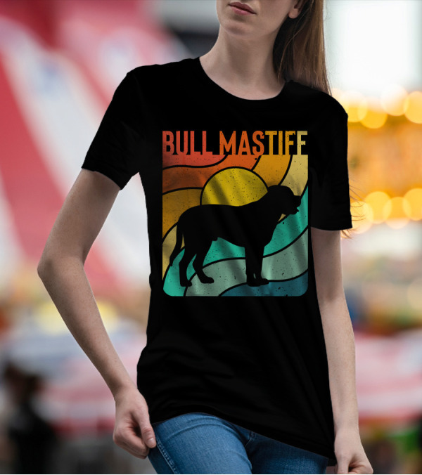 Bullmastiff Retro Vintage Dog Lover Silhouette Sunburst T-Shirt