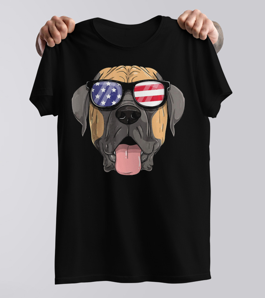 English Mastiff Patriotic USA Flag Sunglasses Dog T-Shirt