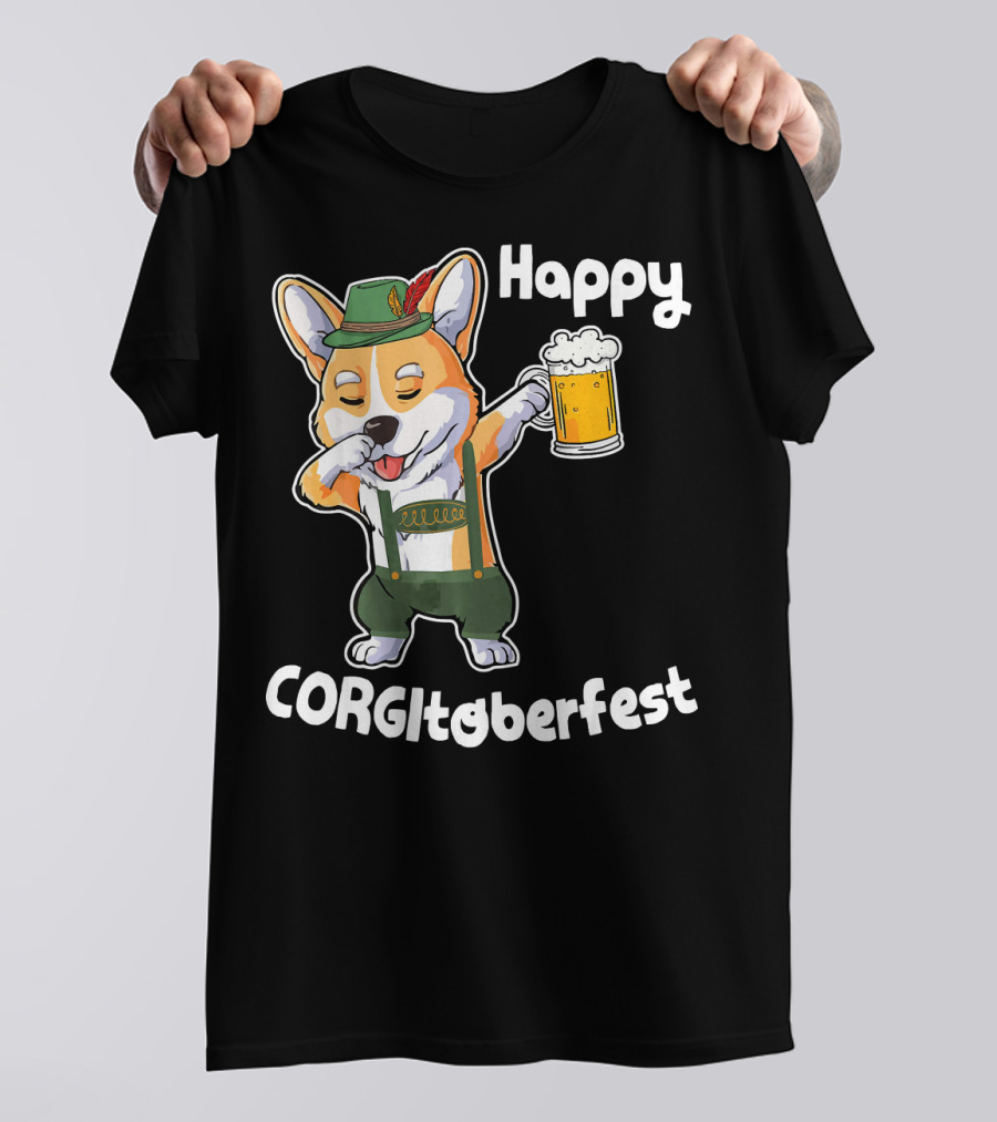 Happy Corgi Dabbing Drink Beer CORGitoberfest T-Shirt
