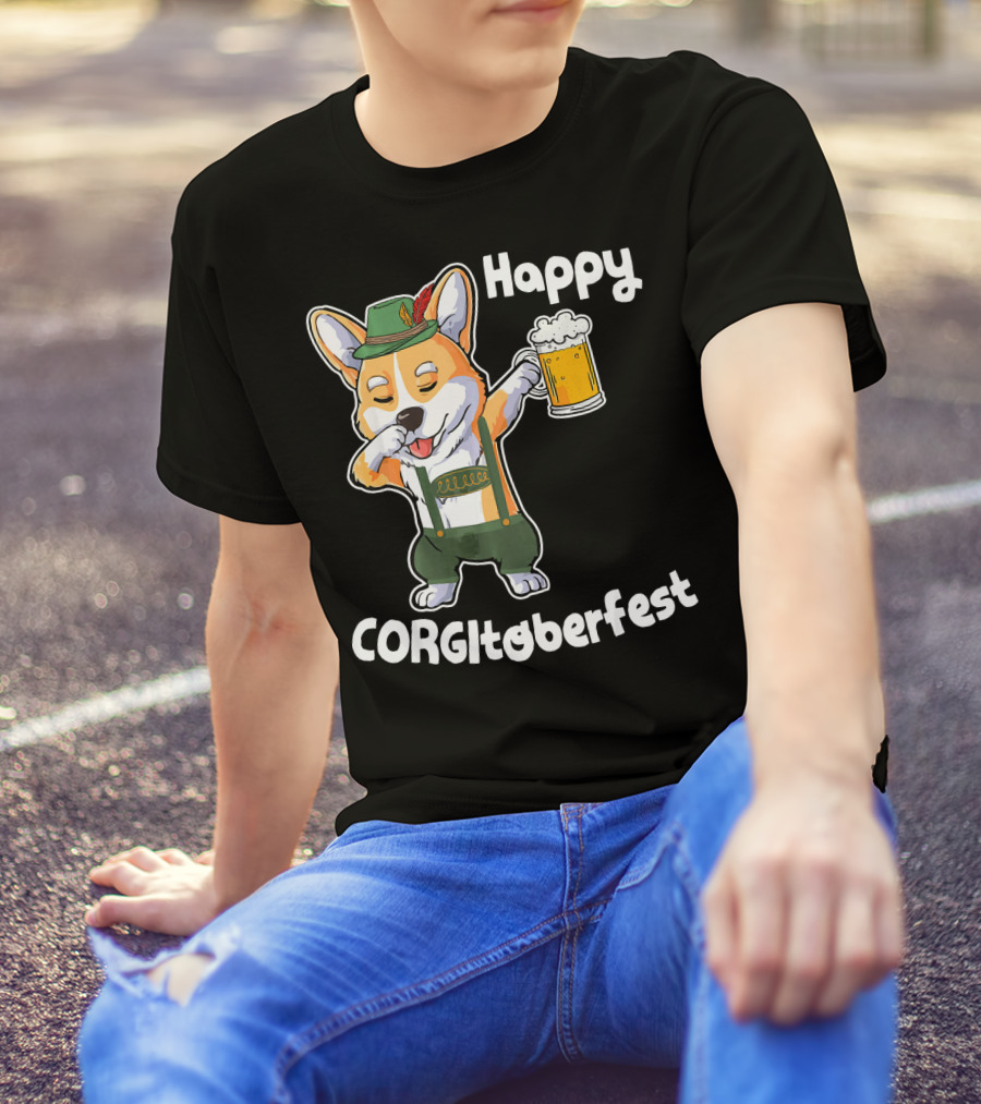 Happy Corgi Dabbing Drink Beer CORGitoberfest T-Shirt