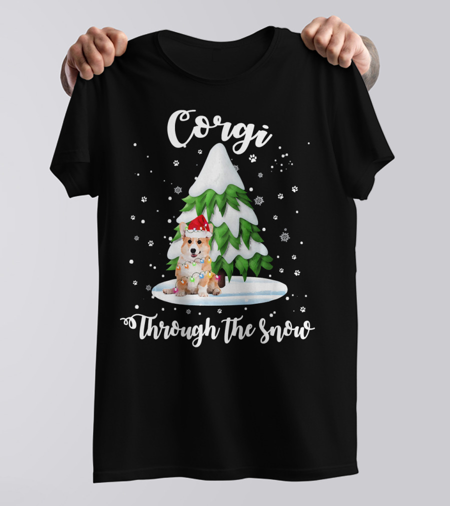 Corgi Through The Snow Christmas DoHoliday Scene T-Shirt