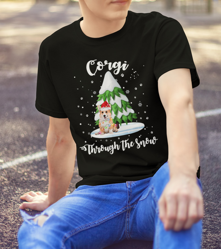 Corgi Through The Snow Christmas DoHoliday Scene T-Shirt