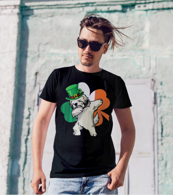 Havanese Dabbing Shamrock St Patricks With Irish Flag Colors T-Shirt