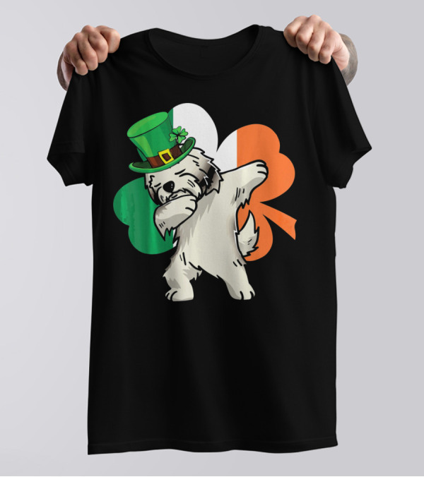 Havanese Dabbing Shamrock St Patricks With Irish Flag Colors T-Shirt