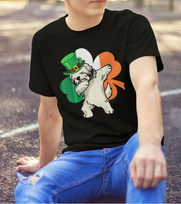 Havanese Dabbing Shamrock St Patricks With Irish Flag Colors T-Shirt