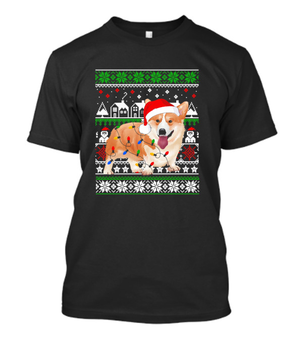 Corgi Christmas Lights Santa Hat Ugly T-Shirt
