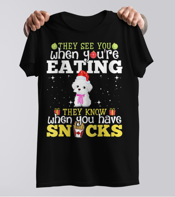 They See You When You're Eating They Know When You Have Snacks Havanese Dog Christmas T-Shirt