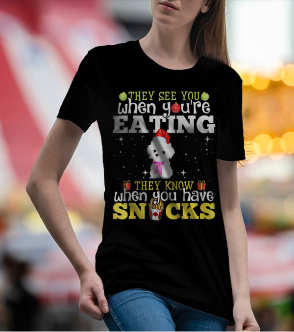 They See You When You're Eating They Know When You Have Snacks Havanese Dog Christmas T-Shirt