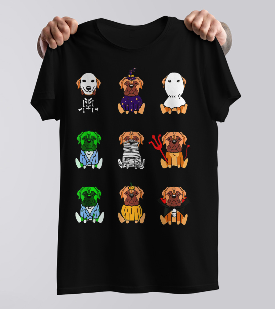 Bullmastiff Halloween Costumes Variety With Skeleton Witch Ghost Frankenstein Mummy Devil Pumpkin Vampire Outfits T-Shirt